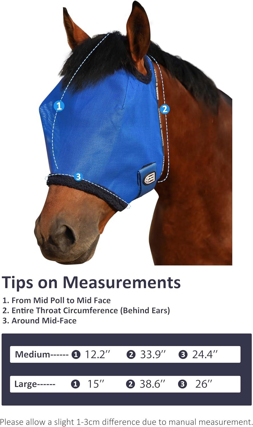 image:imageHarrison Howard AllRound Mesh Horse Fly Mask UV Protective with FleecePadded Edging Deep Navy SSignature Blue