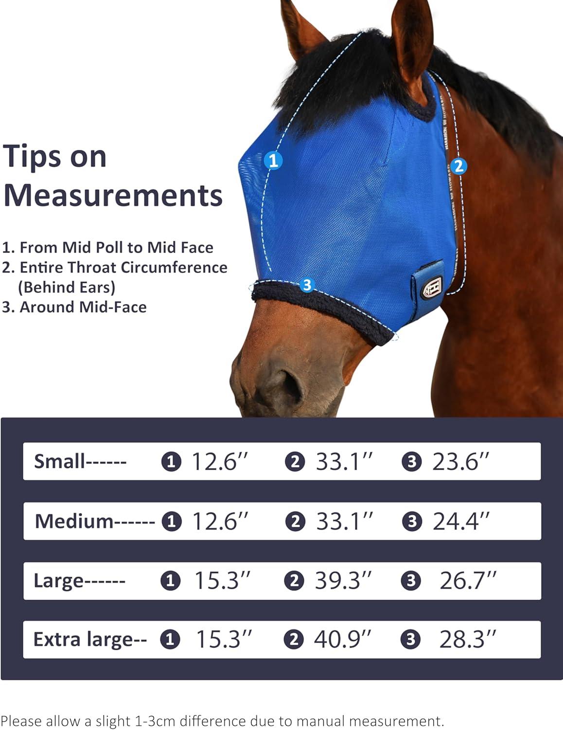 image:imageHarrison Howard AllRound Mesh Horse Fly Mask UV Protective with FleecePadded Edging Deep Navy SSignature Blue