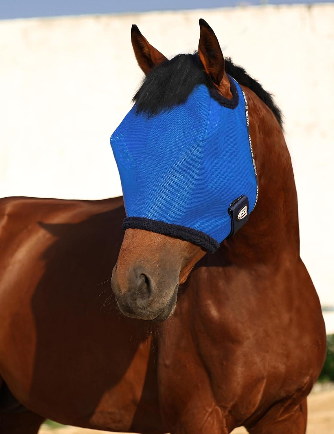 image:imageHarrison Howard AllRound Mesh Horse Fly Mask UV Protective with FleecePadded Edging Deep Navy SSignature Blue