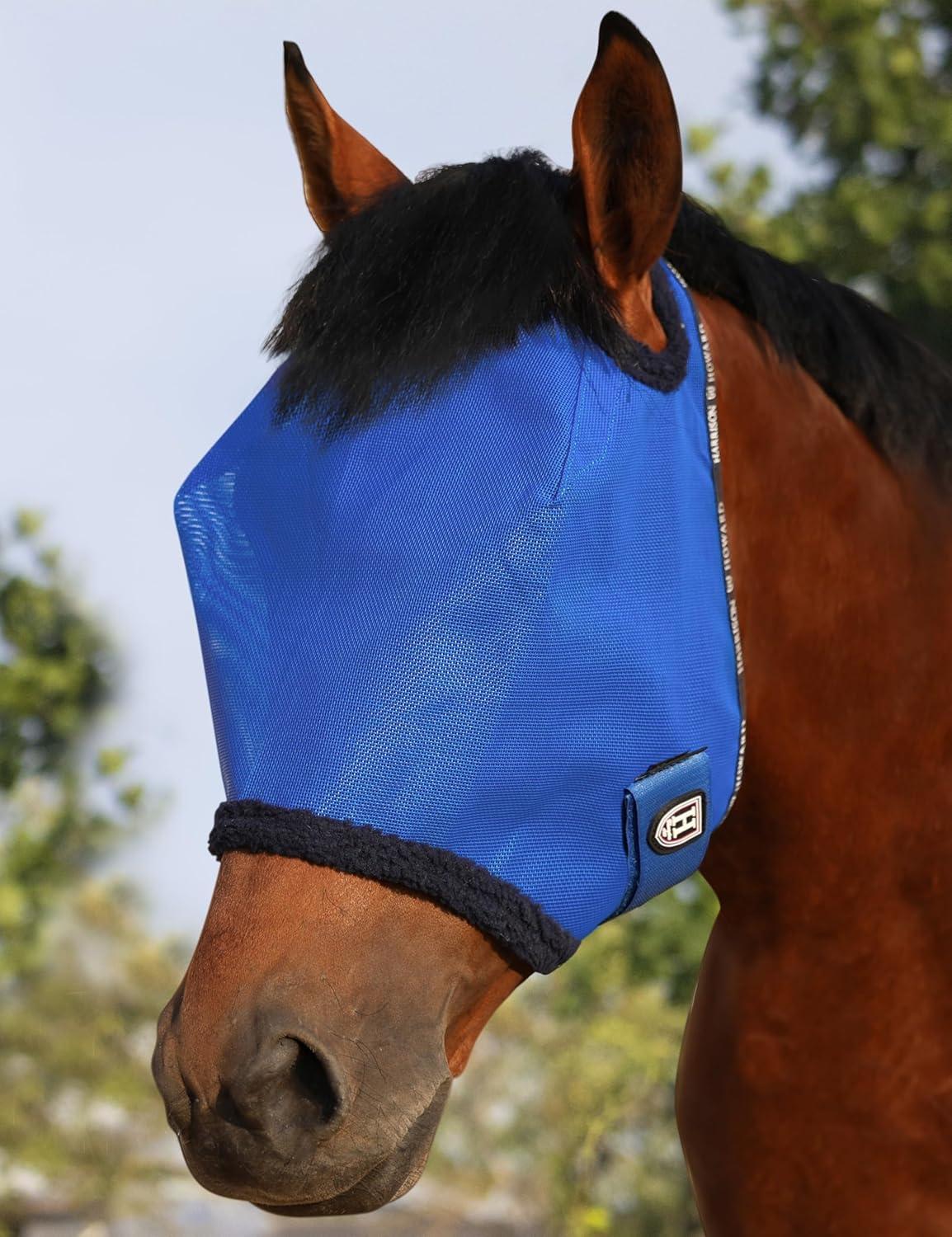 image:imageHarrison Howard AllRound Mesh Horse Fly Mask UV Protective with FleecePadded Edging Deep Navy SSignature Blue