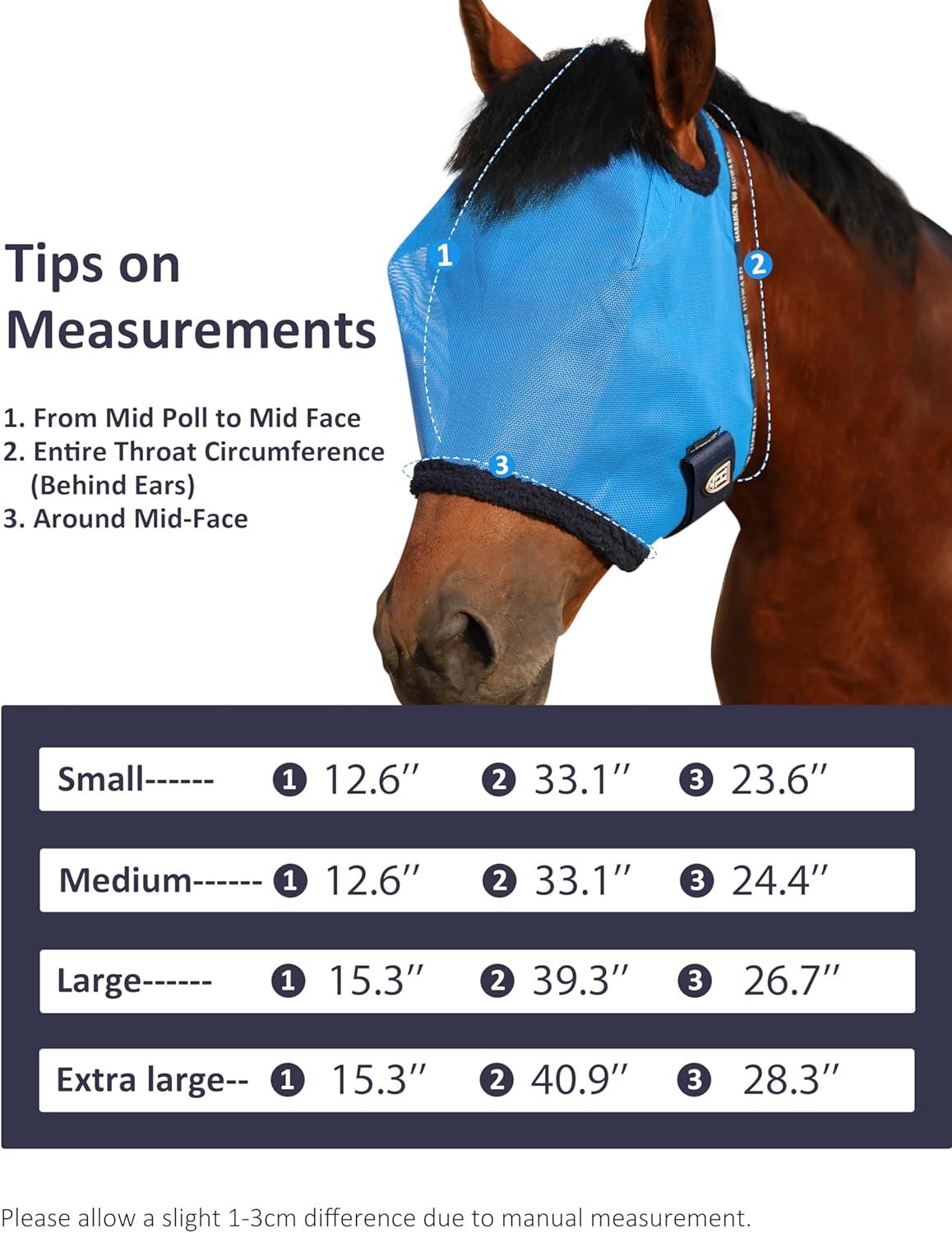 image:imageHarrison Howard AllRound Mesh Horse Fly Mask UV Protective with FleecePadded Edging Deep Navy SSky Blue