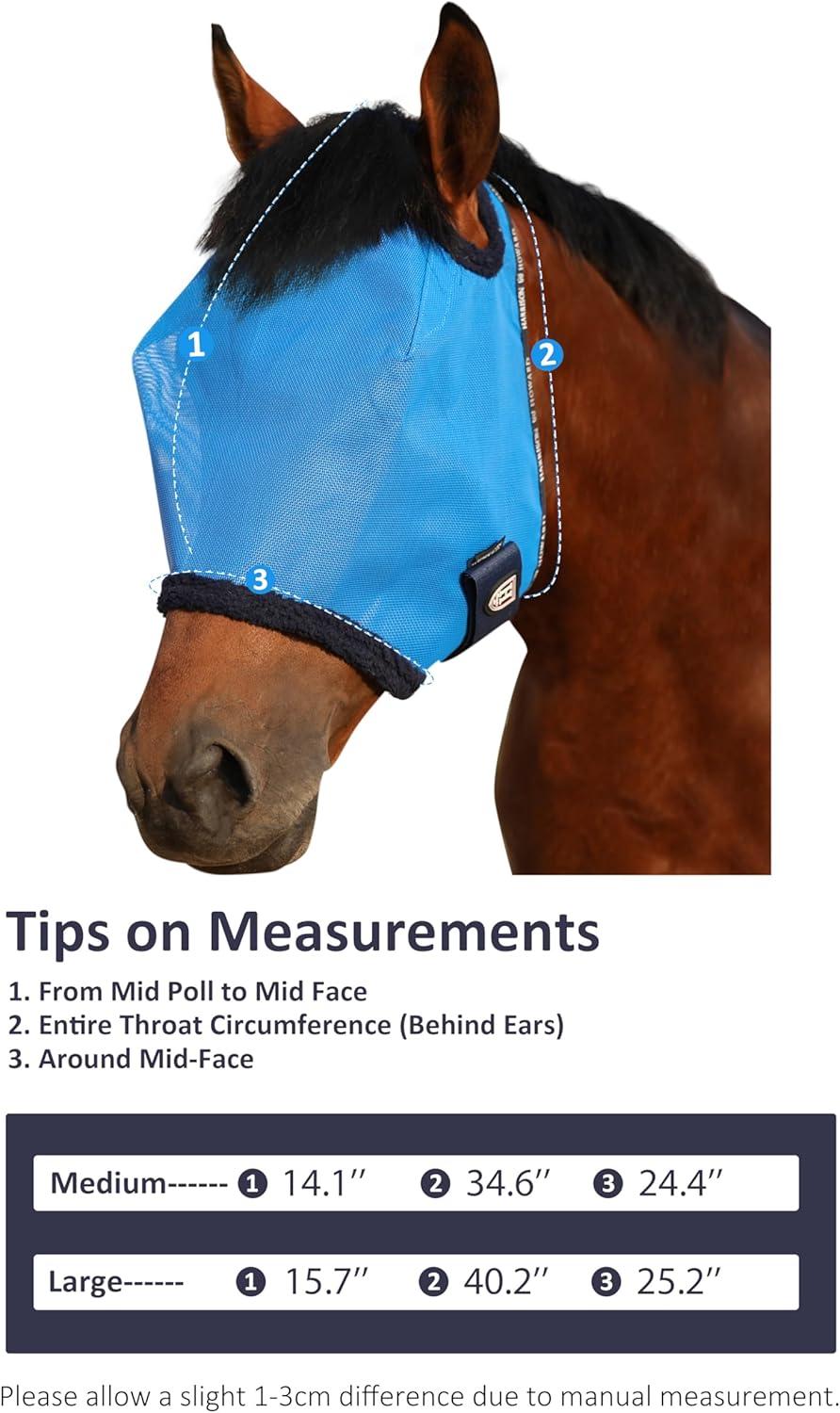 image:imageHarrison Howard AllRound Mesh Horse Fly Mask UV Protective with FleecePadded Edging Deep Navy SSky Blue