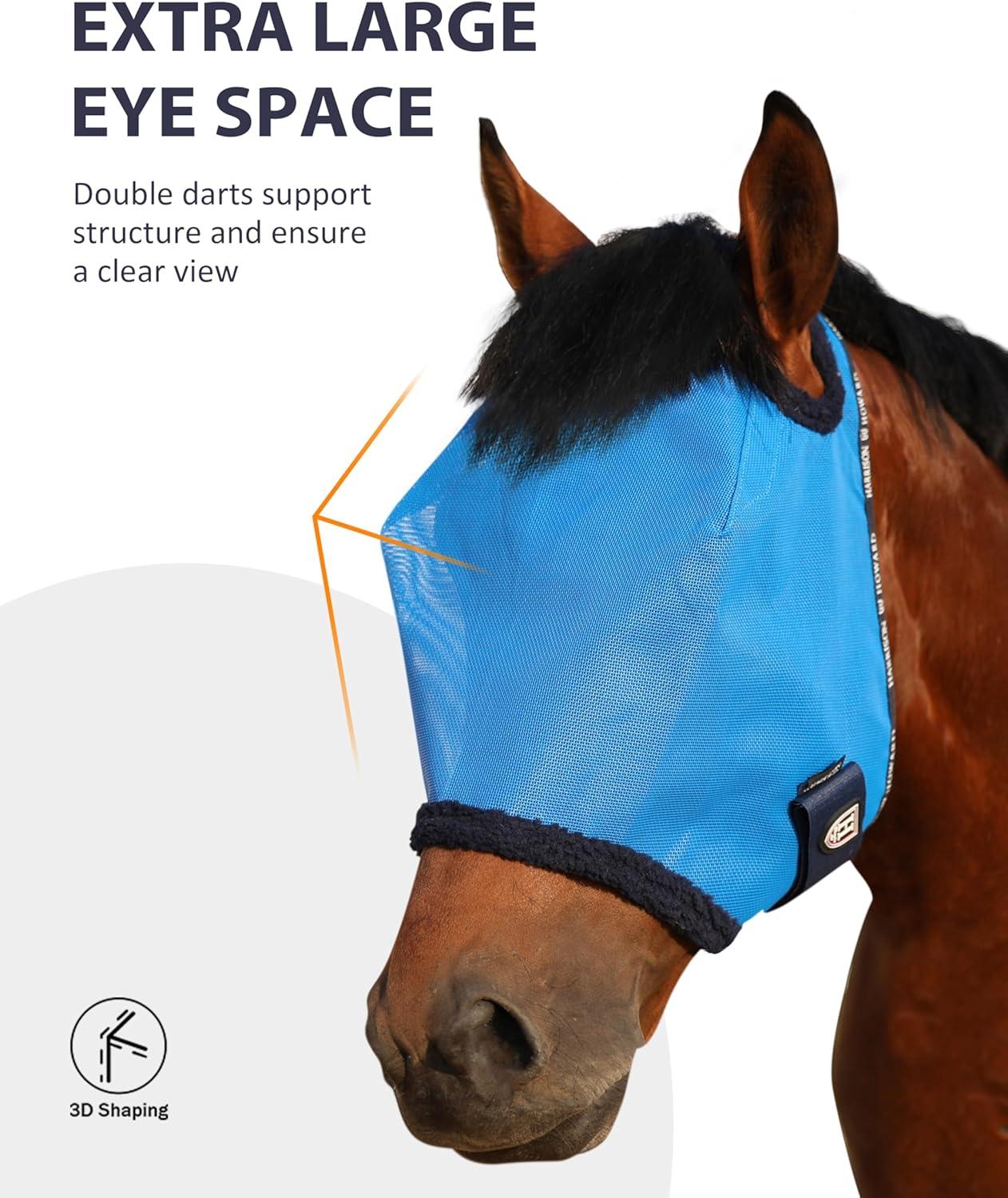 image:imageHarrison Howard AllRound Mesh Horse Fly Mask UV Protective with FleecePadded Edging Deep Navy SSky Blue