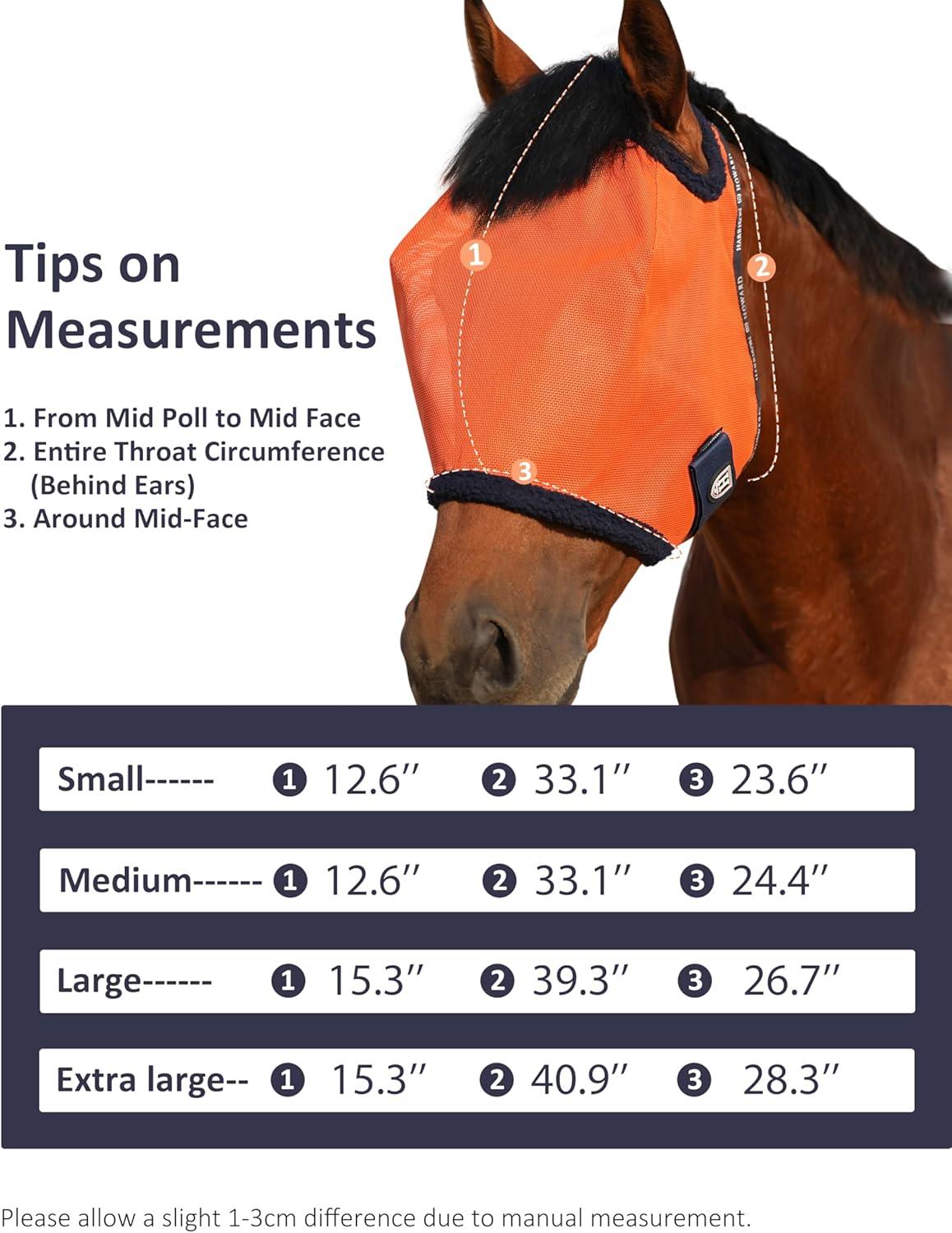 image:imageHarrison Howard AllRound Mesh Horse Fly Mask UV Protective with FleecePadded Edging Deep Navy SVibrant Orange