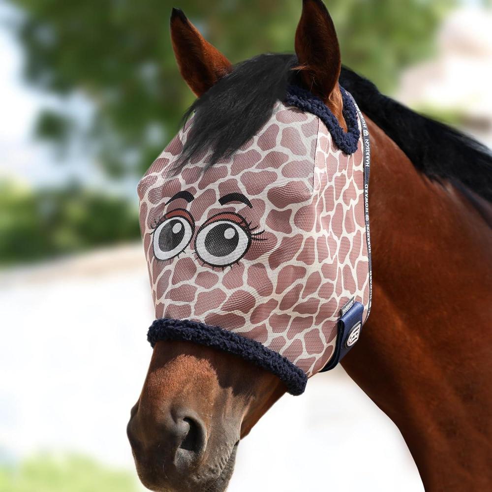 image:imageHarrison Howard All Round Mesh Horse Fly Mask UV Protective with Fleece Padded Edging and Fun Prints Forelock Opening Design Mask for Horse Crocodile MediumGiraffe