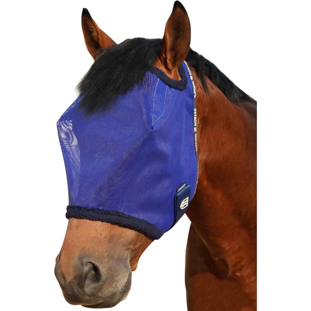 image:imageHarrison Howard AllRound Mesh Horse Fly Mask UV Protective with FleecePadded Edging Deep Navy SDeep Navy