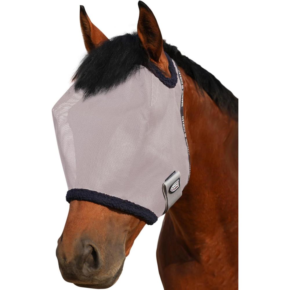 image:imageHarrison Howard AllRound Mesh Horse Fly Mask UV Protective with FleecePadded Edging Deep Navy SOriginal Grey