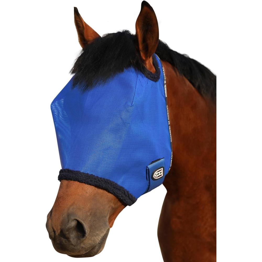 image:imageHarrison Howard AllRound Mesh Horse Fly Mask UV Protective with FleecePadded Edging Deep Navy SSignature Blue