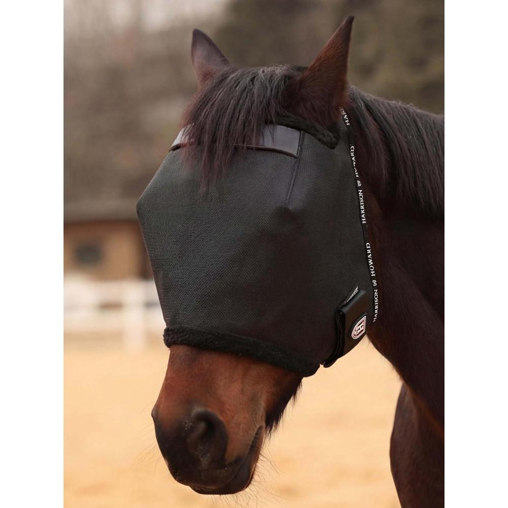 image:imageHarrison Howard Reinforced Horse Fly Mask with Mirror PVC Brow Support Enhanced Eye Space UV Protection Original Grey SBlack