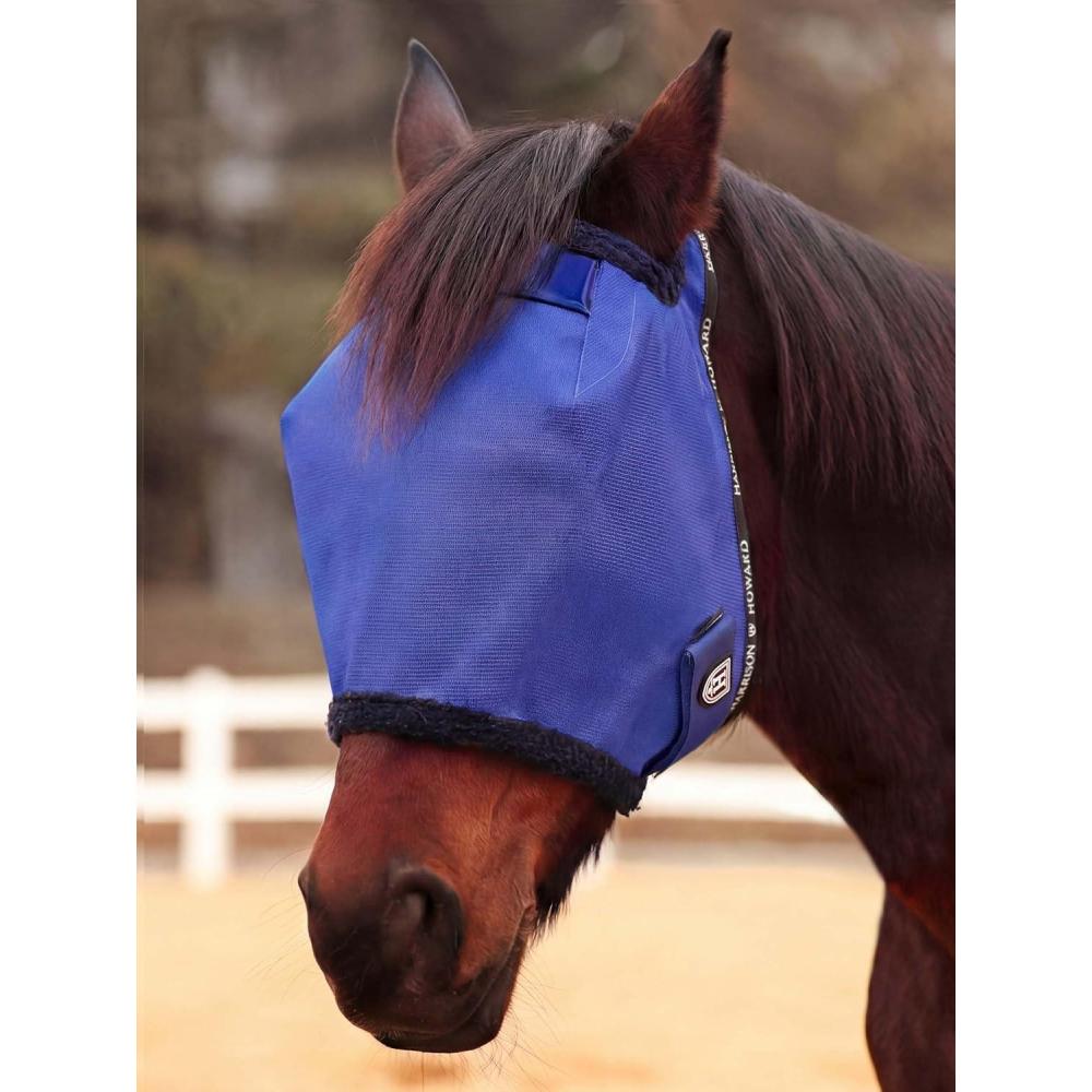 image:imageHarrison Howard Reinforced Horse Fly Mask with Mirror PVC Brow Support Enhanced Eye Space UV Protection Original Grey SDeep Navy