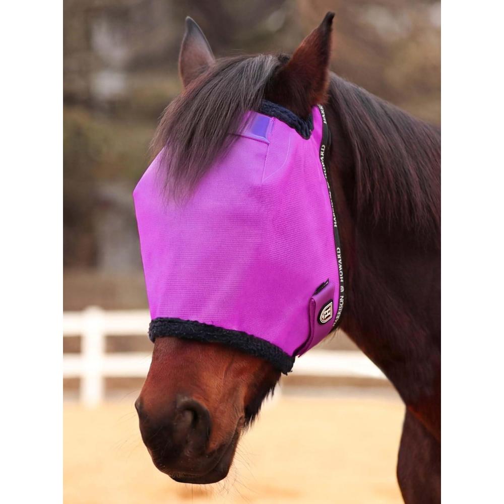 image:imageHarrison Howard Reinforced Horse Fly Mask with Mirror PVC Brow Support Enhanced Eye Space UV Protection Original Grey SPurple
