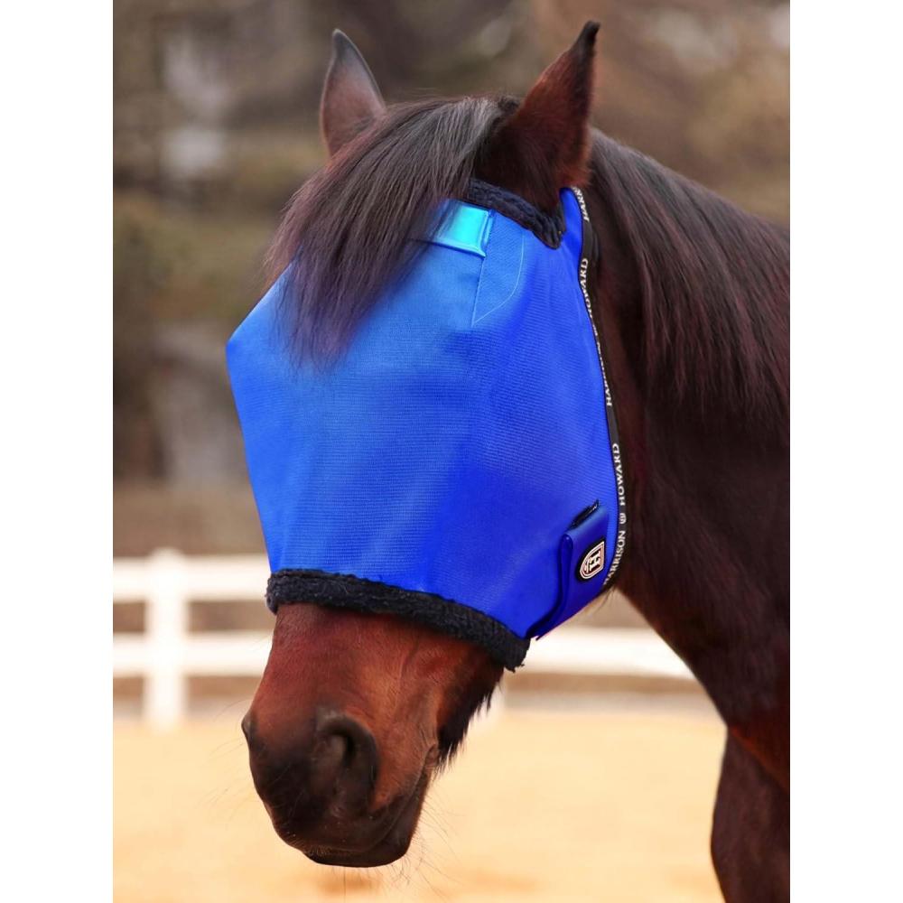 image:imageHarrison Howard Reinforced Horse Fly Mask with Mirror PVC Brow Support Enhanced Eye Space UV Protection Original Grey SSignature Blue