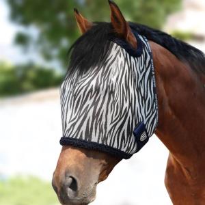 Harrison Howard All Round Mesh Horse Fly Mask UV Protective with Fleece Padded Edging and Fun Prints Forelock Opening Design Mask for Horse Crocodile Medium(Zebra)
