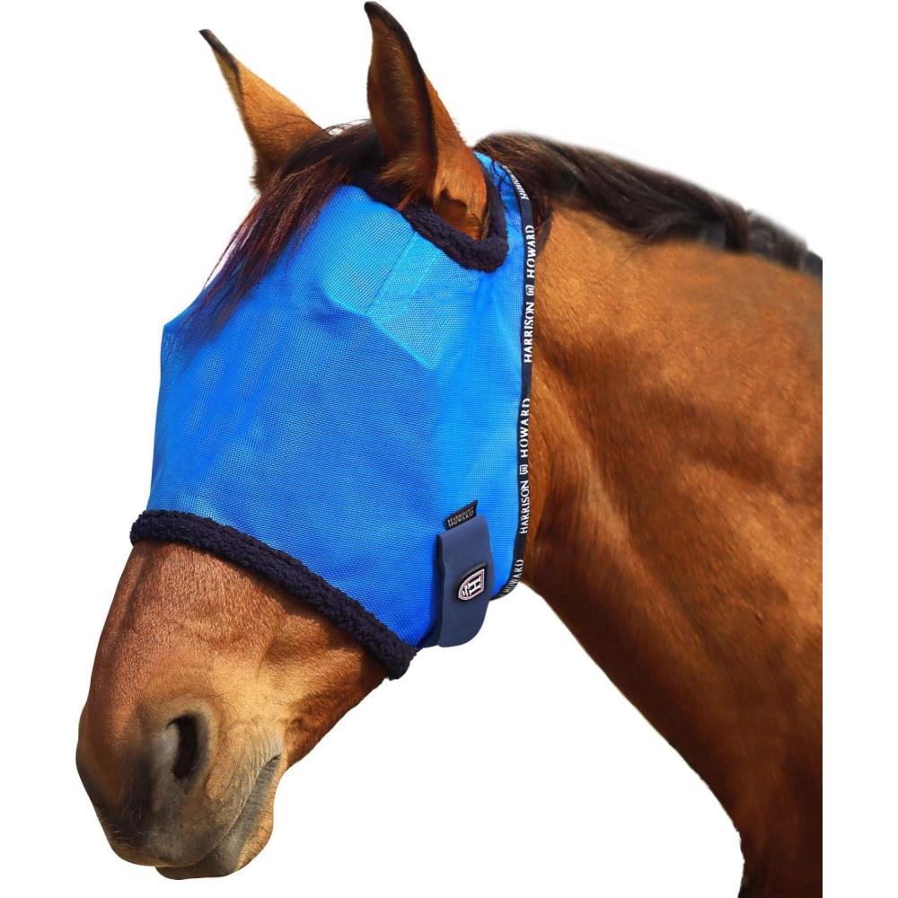 image:imageHarrison Howard All Round Mesh Horse Fly Mask UV Protective with Fleece Padded Edging Royal Blue M