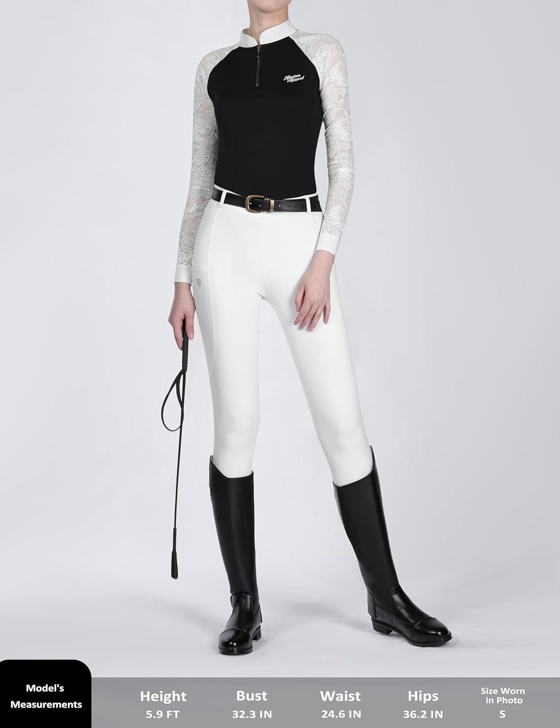image:imageHarrison Howard Womens Equestrian Show Shirt CompetitionReady Lace Long Sleeve Breathable Slim Fit Horse Show TopBlack