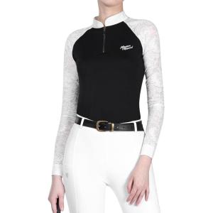 Harrison Howard Women’s Equestrian Show Shirt, Competition-Ready Lace Long Sleeve, Breathable Slim Fit Horse Show Top(Black)