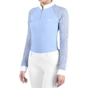 Harrison Howard Women’s Equestrian Show Shirt, Competition-Ready Lace Long Sleeve, Breathable Slim Fit Horse Show Top(Ice Blue)