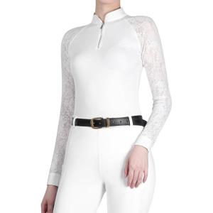 Harrison Howard Women’s Equestrian Show Shirt, Competition-Ready Lace Long Sleeve, Breathable Slim Fit Horse Show Top(White)